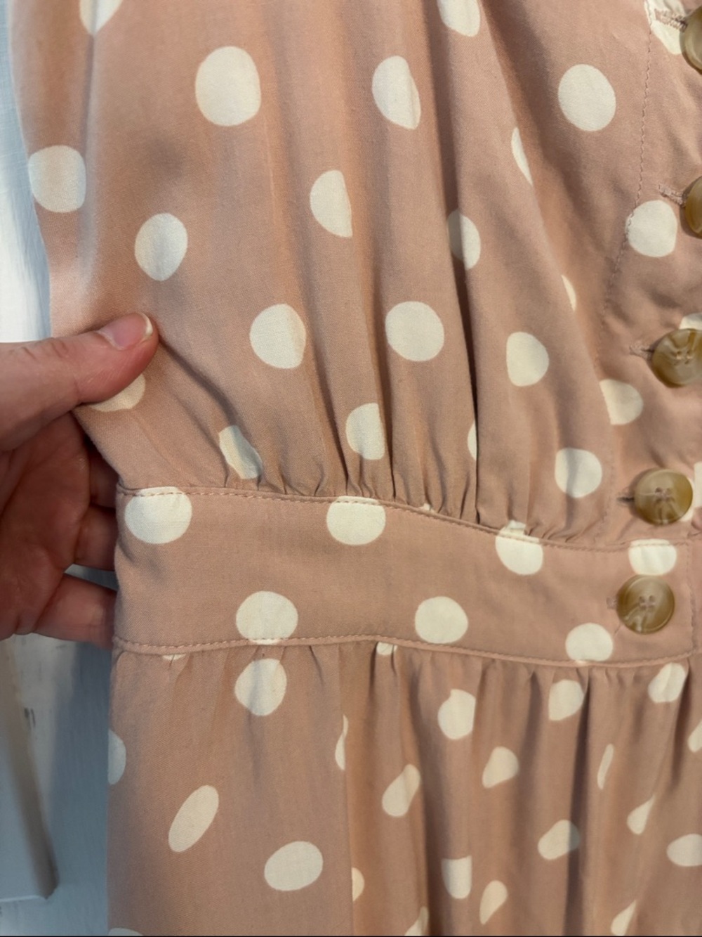 Reformation Dusty Pink Blush Polka Dot Sleeveless Midi Dress Open Back Sz Medium - Picture 3 of 8
